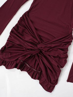 Liber Spring Women's Pleated Solid Color Mini&Short Dresses