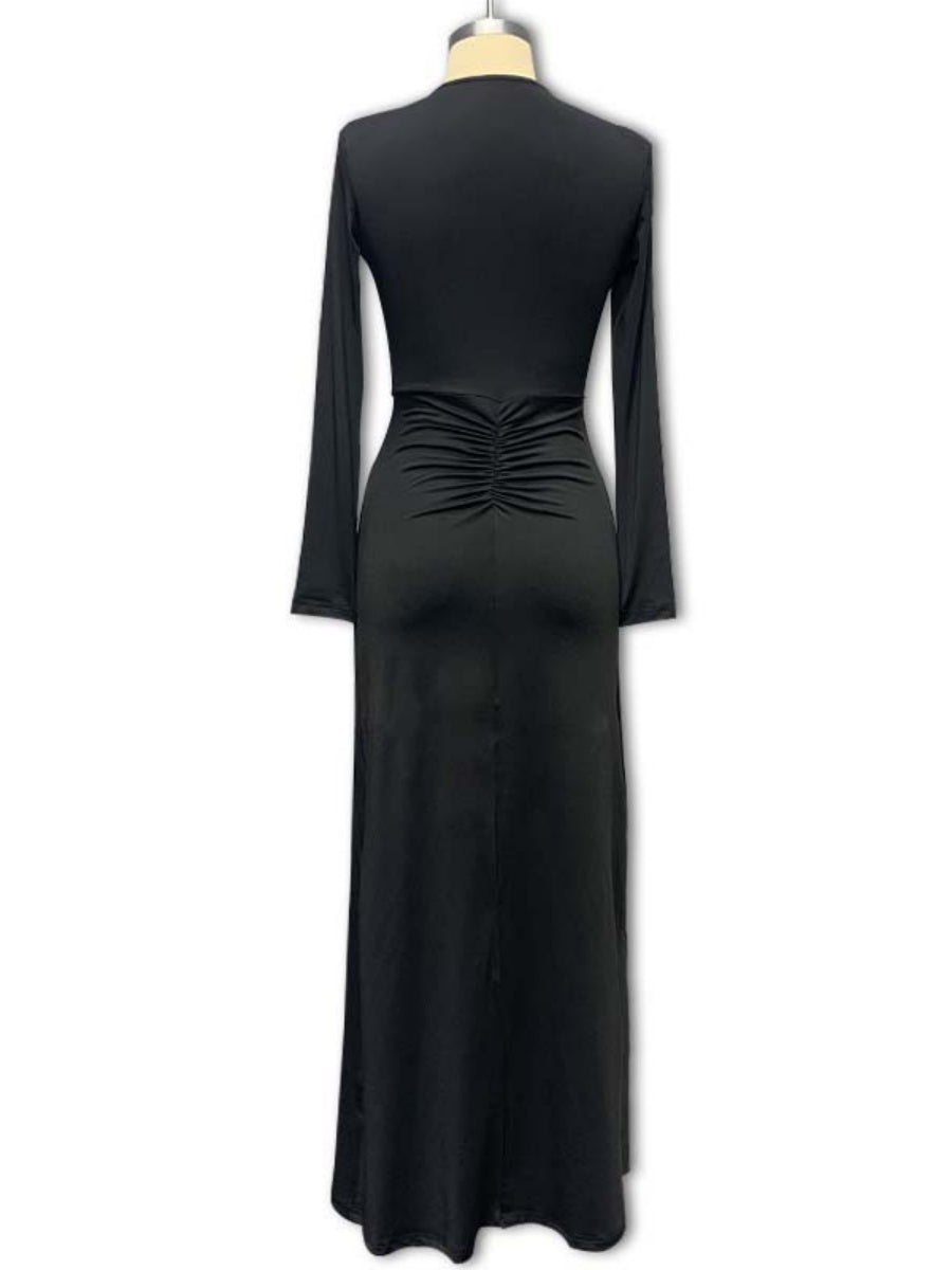 Liber Autumn Women's Pleated V-neck Kink Maxi Dresses