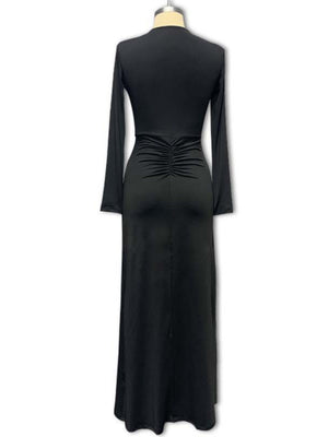Liber Autumn Women's Pleated V-neck Kink Maxi Dresses