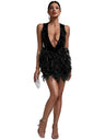 Deep V Hip Sequined Feathers Bodycon Short Dress