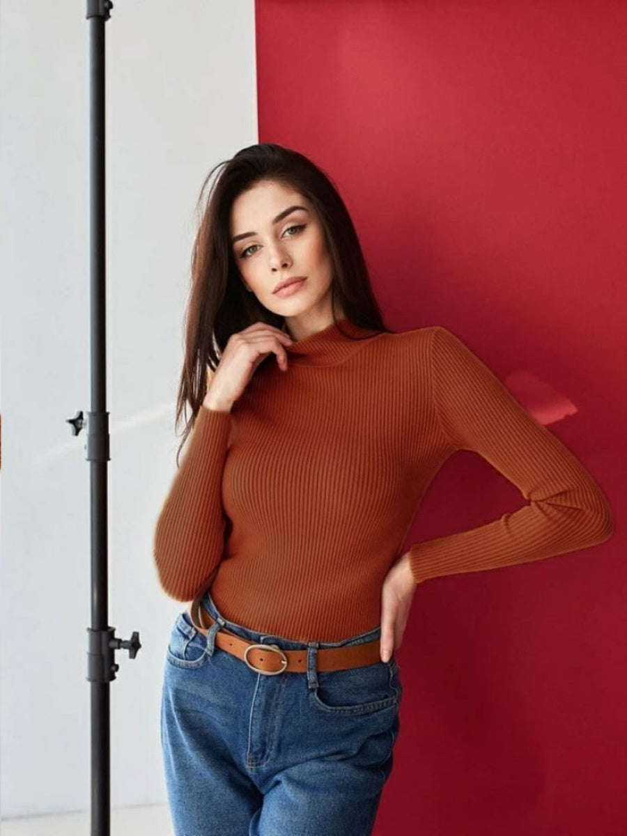 Half Turtleneck Solid Color Tights Versatile Sweaters