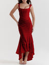 Sleeveless Solid Color Off-shoulder Sleeveless Fishbone Waist Dress