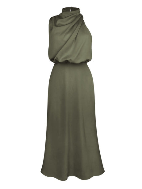 Ärmellose Satin-Partykleider, Brautjungfernkleider, Midi-Länge