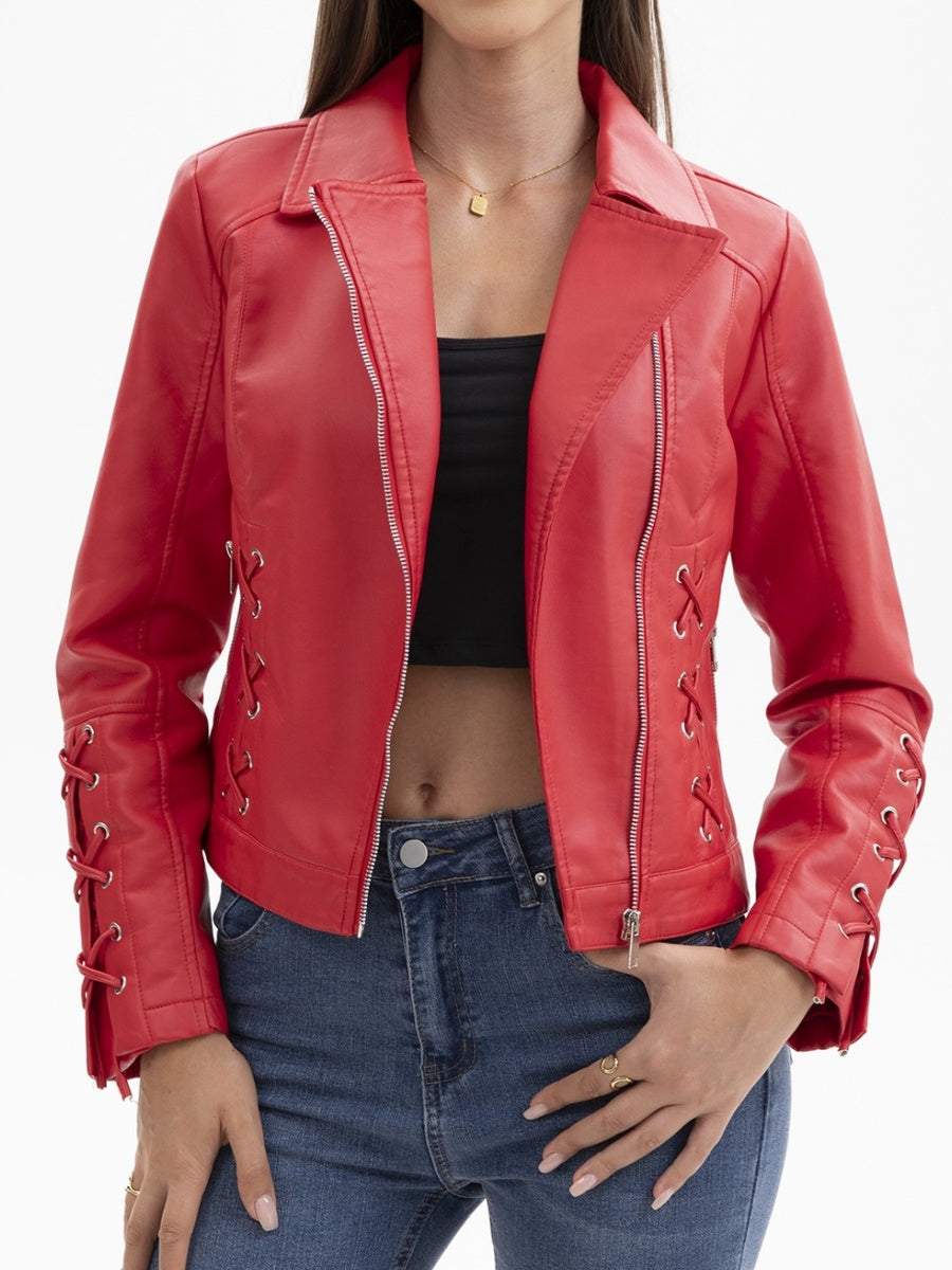 Weaving Bandage Leisure Leather Jacket