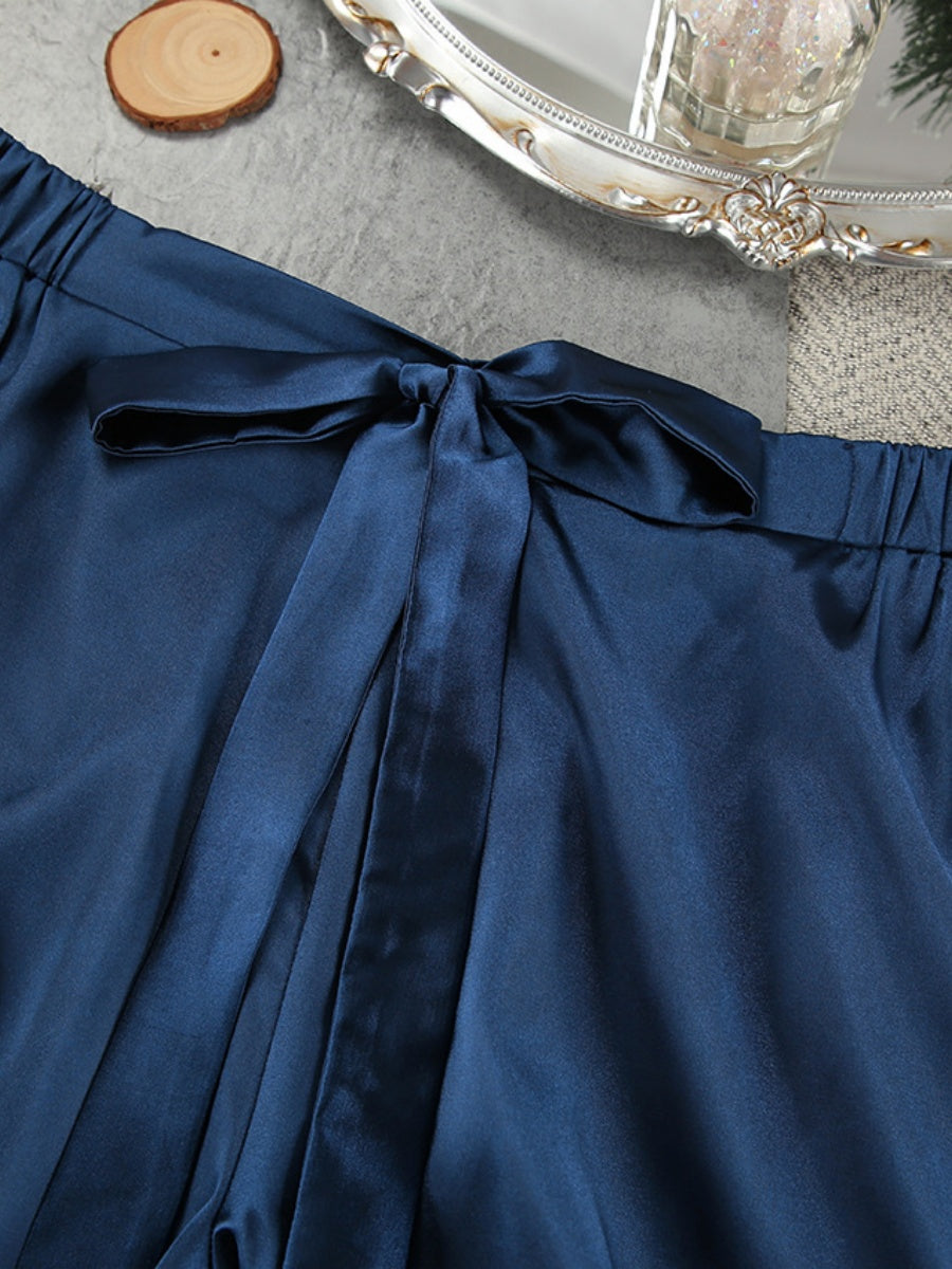 Satin Feather Three-piece Set Of Underwear, Shorts, And Bathrobe Sleepwear