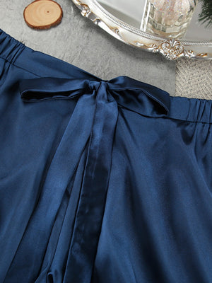 Satin Feather Three-piece Set Of Underwear, Shorts, And Bathrobe Sleepwear