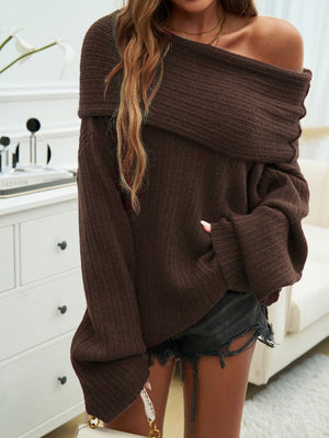 Off-shoulder Pit Strip Sweaters
