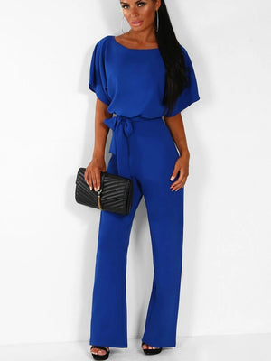 Summer Button-up Tie-front Short-sleeved Jumpsuit