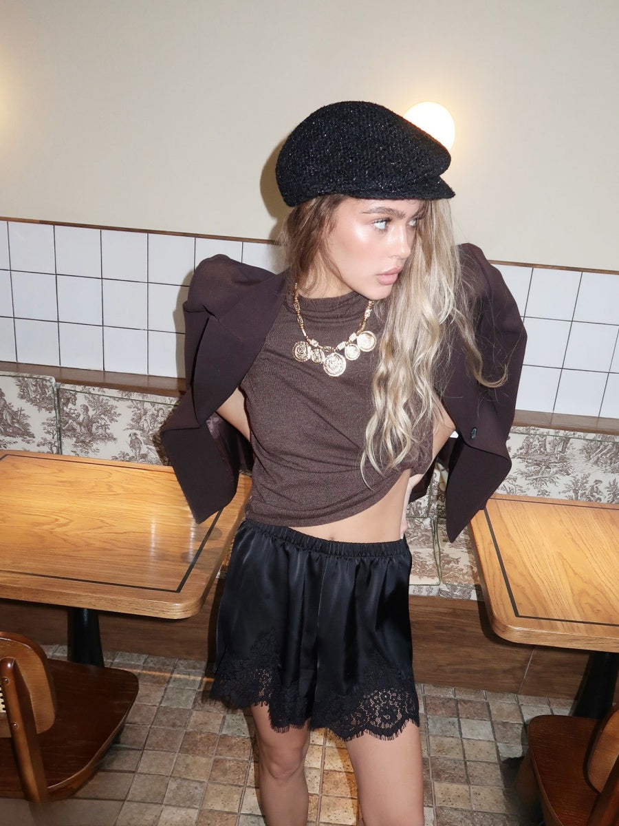 Satin Lace-trimmed Shorts