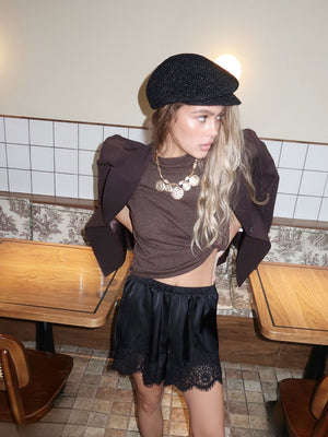 Satin Lace-trimmed Shorts