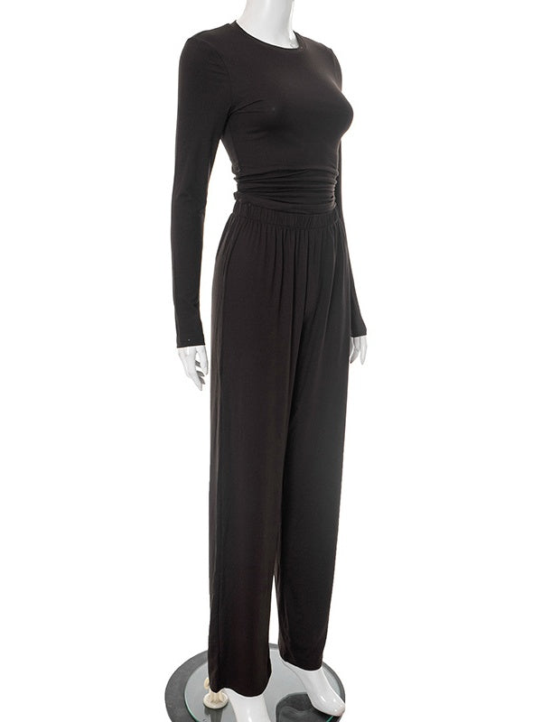 Liber Autumn Women's Splicing Solid Color 2-piece Sets