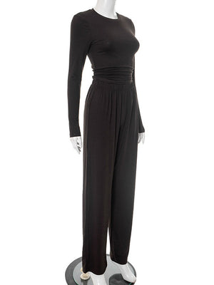 Liber Autumn Women's Splicing Solid Color 2-piece Sets