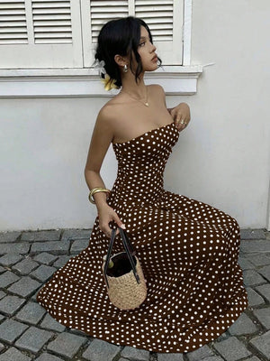 Off-shoulder Polka Dots A Grace Maxi Dresses