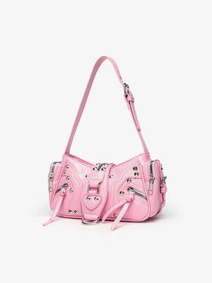 Stylish Leopard Print Edgy Biker Studded Shoulder Bag