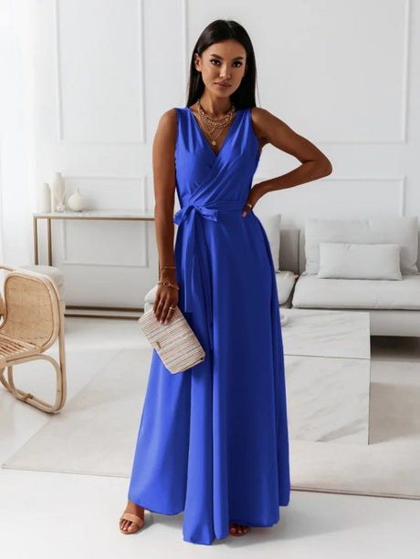Lace Up V-neck Formal Dress Maxi Dresses