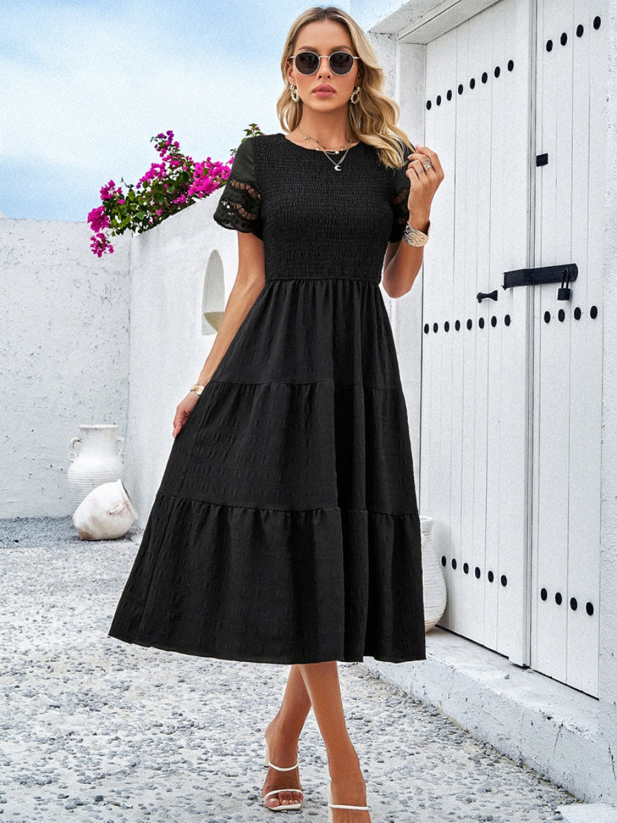 Hollow-out Lace Sleeves, Long Hollow-out Dress