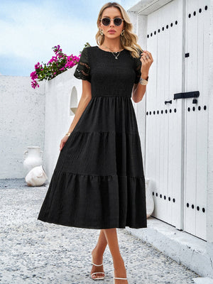 Hollow-out Lace Sleeves, Long Hollow-out Dress