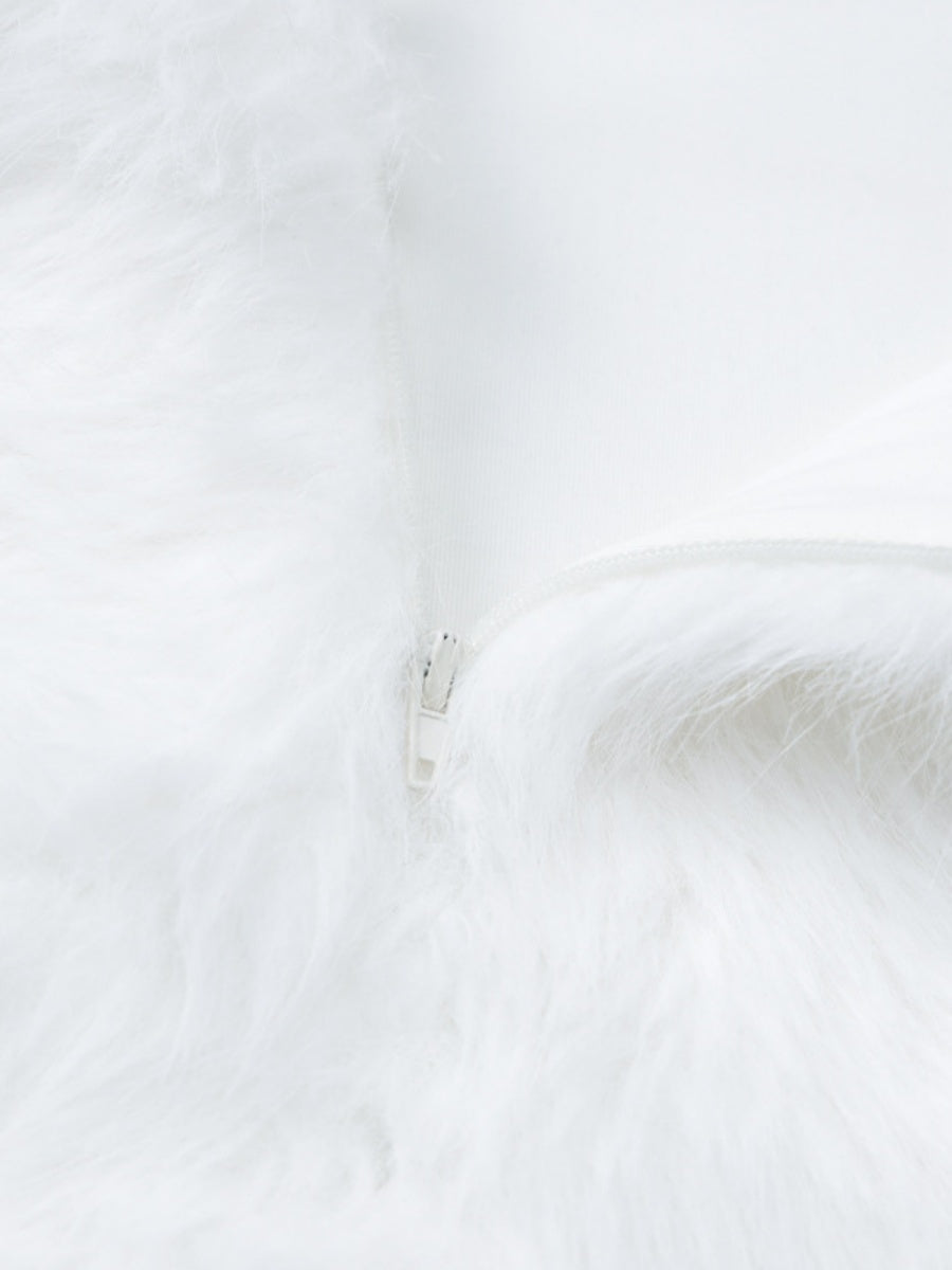 White Sexy Open Back Zipper Furry Halter Bodycon Dress