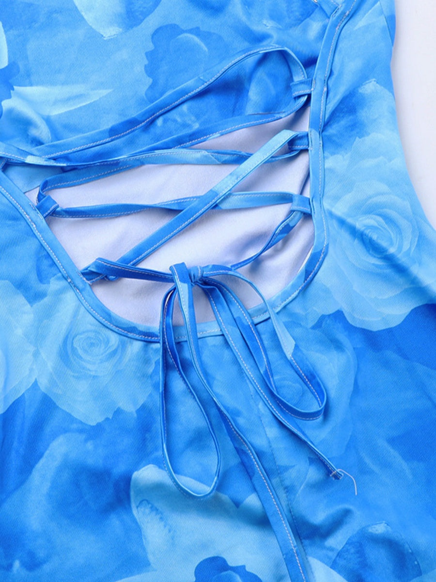 Flowers Printed Waist-cinching And Hip-hugging Swing Collar Camisoles Maxi Dresses