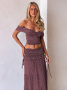 Two-piece Set: Raglan Strapless Top With Polka Dot Side Bow And Long Skirt