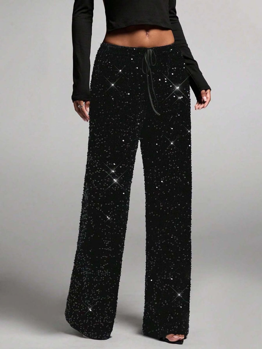 Drawstring Slimming Stretch Straight Leg Trousers