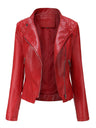 PU Leather Lapel Slim Fit Long Sleeve Short Jacket