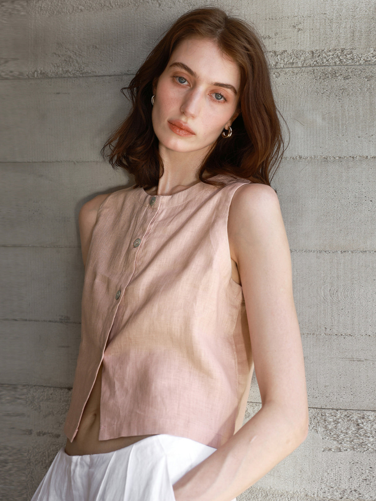 Breathable Linen Layered Button Vest