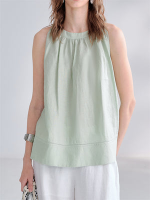Textured Linen Off-shoulder Slim Fit Non-elastic Camisole
