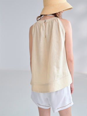 Textured Linen Off-shoulder Slim Fit Non-elastic Camisole