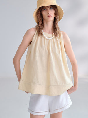 Textured Linen Off-shoulder Slim Fit Non-elastic Camisole