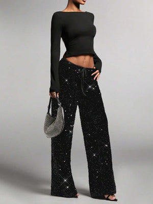 Drawstring Slimming Stretch Straight Leg Trousers