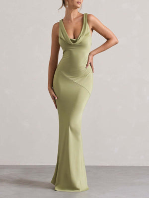 Satin Fitted Bodycon Fishtail Backless Sexy Zipper Maxi Dresses