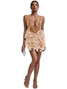 Deep V Hip Sequined Feathers Bodycon Short Dress