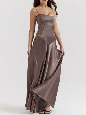 Satin-panel Spaghetti Strap Maxi Dress