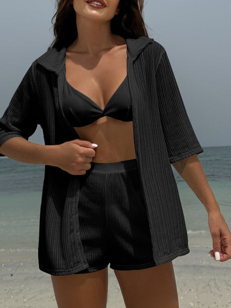 Beach Sun Protection Mesh Shirt, Shorts, Bikini Four-piece Set