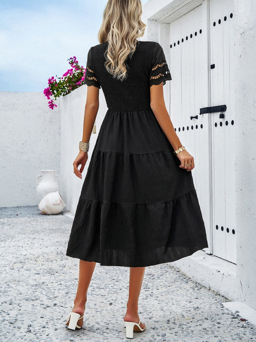 Hollow-out Lace Sleeves, Long Hollow-out Dress