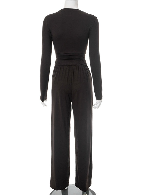 Liber Autumn Women's Splicing Solid Color 2-piece Sets
