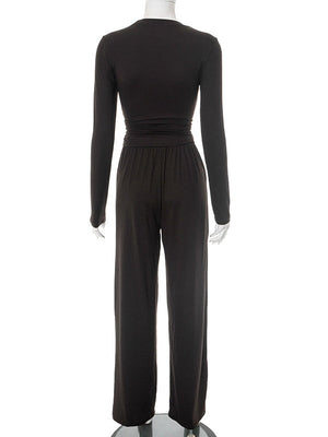 Liber Autumn Women's Splicing Solid Color 2-piece Sets