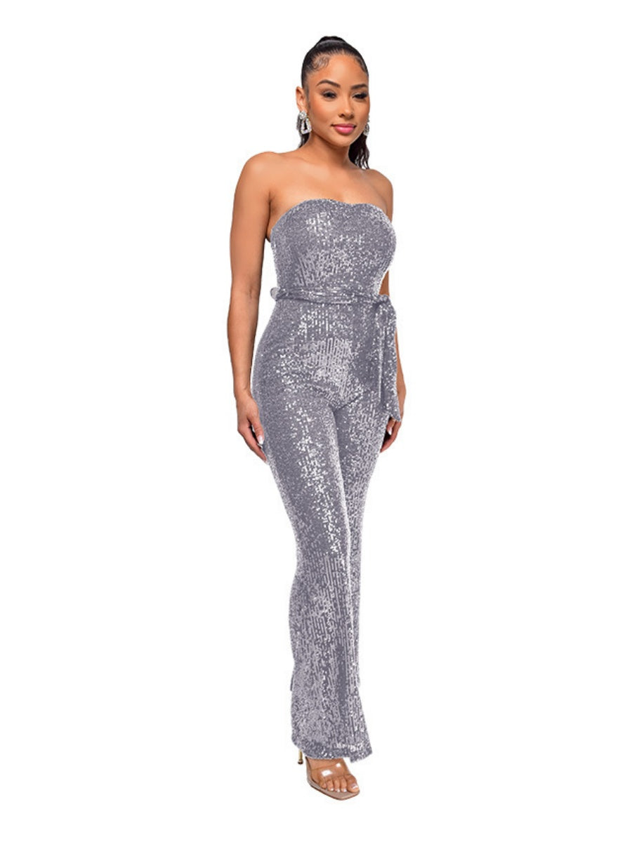 Combinaisons bustier dos nu sans manches à lacets et sequins