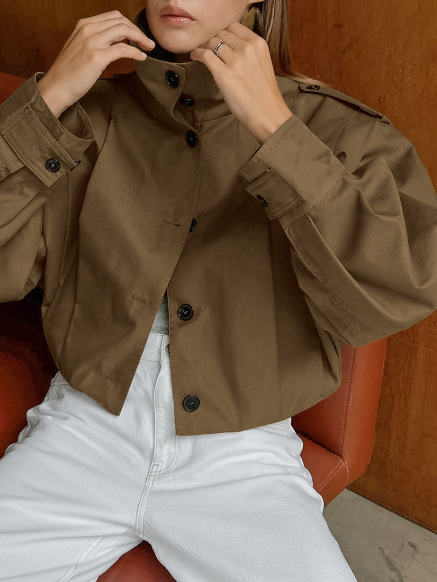 Liber Autumn Women's Buttons Solid Color Trench Coats