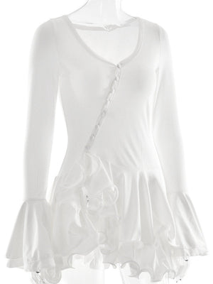 Mini- und kurze Kleider mit V-Ausschnitt, langen Ärmeln und Rüschen