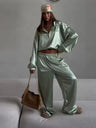 Zippered Loose Sweatshirt Jacket And Wide-Leg Pants Two-Piece Set