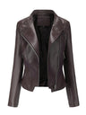 PU Leather Lapel Slim Fit Long Sleeve Short Jacket