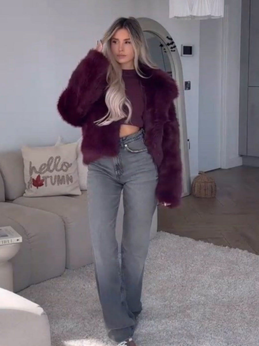 Claret Short Thick Faux Fur Jackets