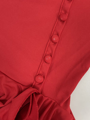 U-neck High waist Buttons Mini&Short Dresses