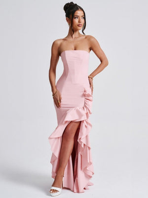Tube Top Multi-layer Ruffles Hip-hugging Parties Maxi Dresses
