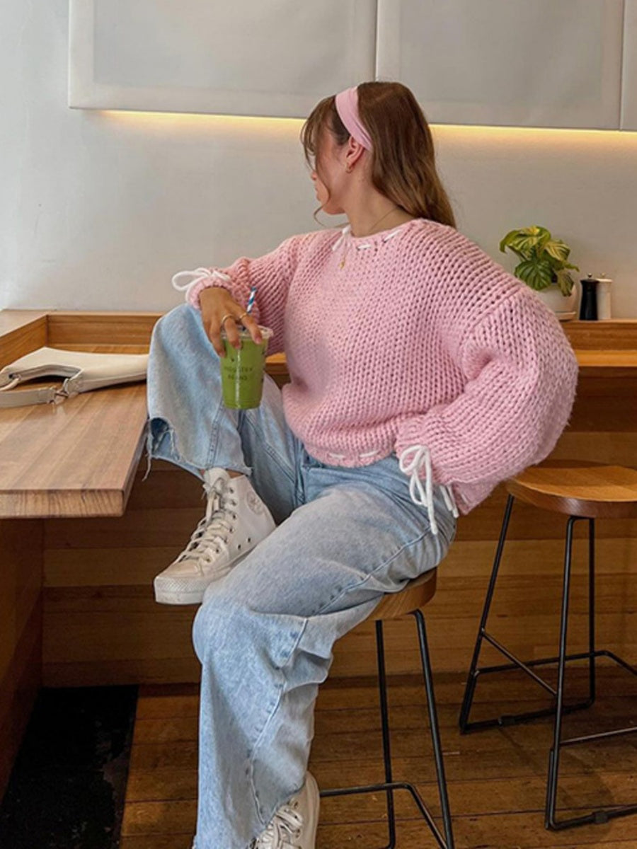 Lace up Bow Contrasting colors Sweaters