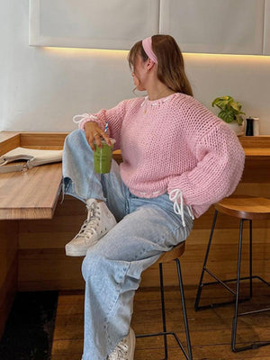 Lace up Bow Contrasting colors Sweaters