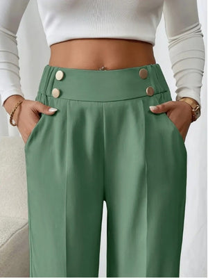 Casual High-waisted  Loose Straight leg Pocket Pants