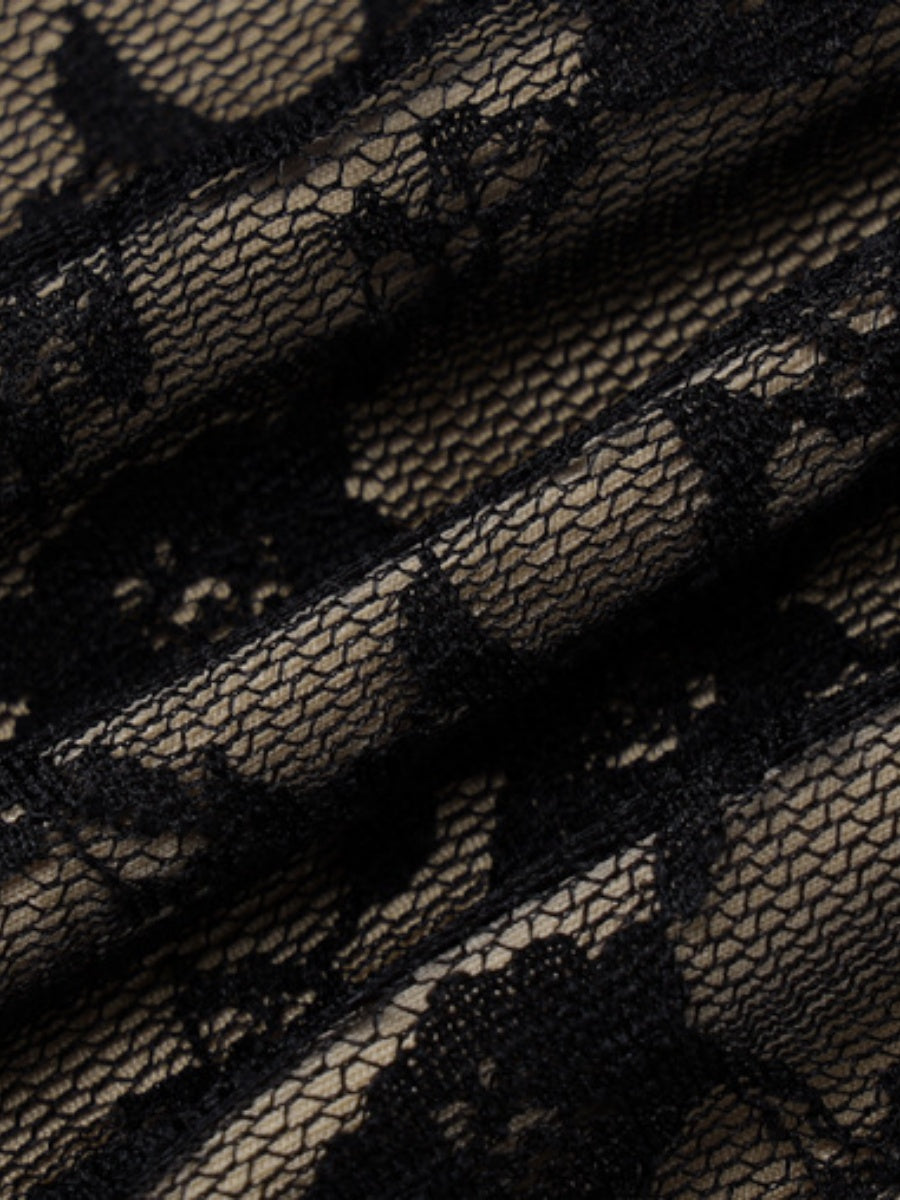 Black Lace Long Dress With A Bow At The Chest